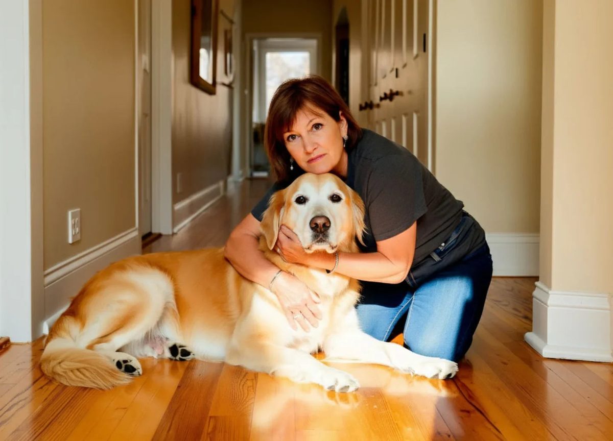 Owner holding her dog